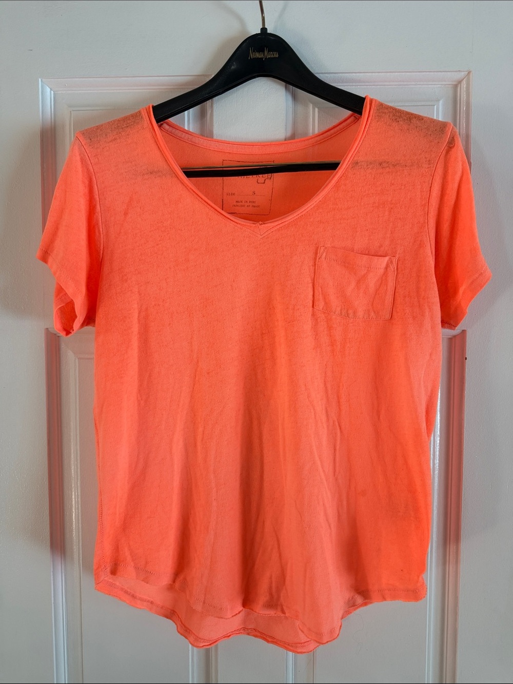 We The Free Orange V-Neck Burnout Pocket T-Shirt Size S Free People